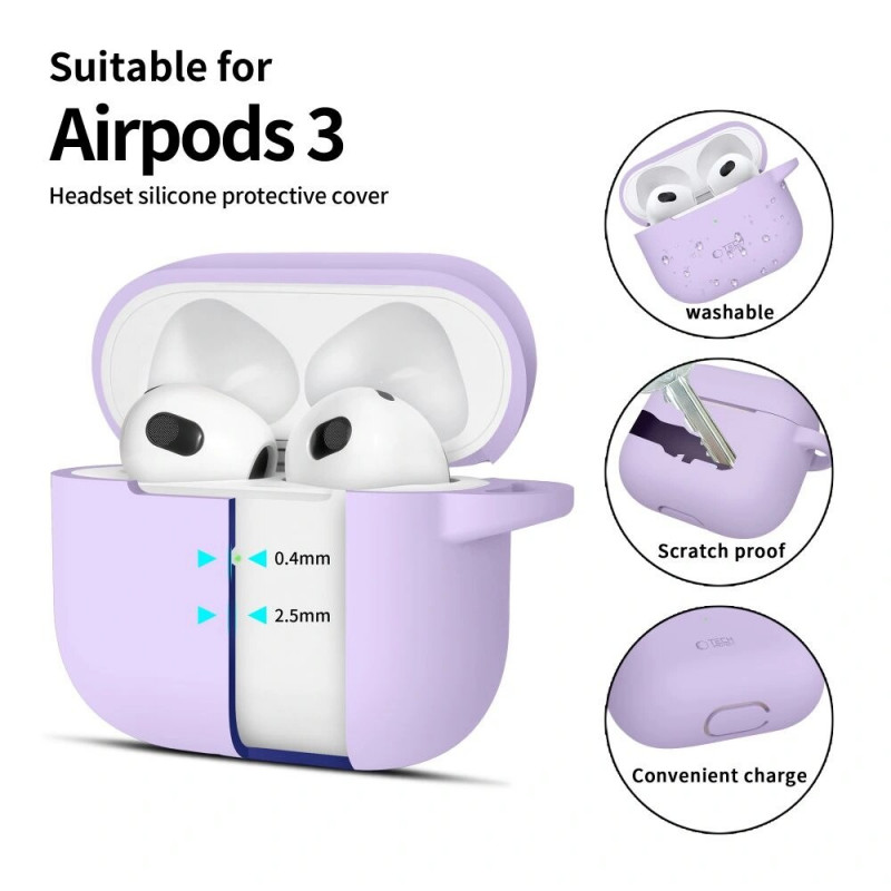 Funda Tech-Protect Silicone Hook para Apple AirPods 3 con mosquetón, lavanda