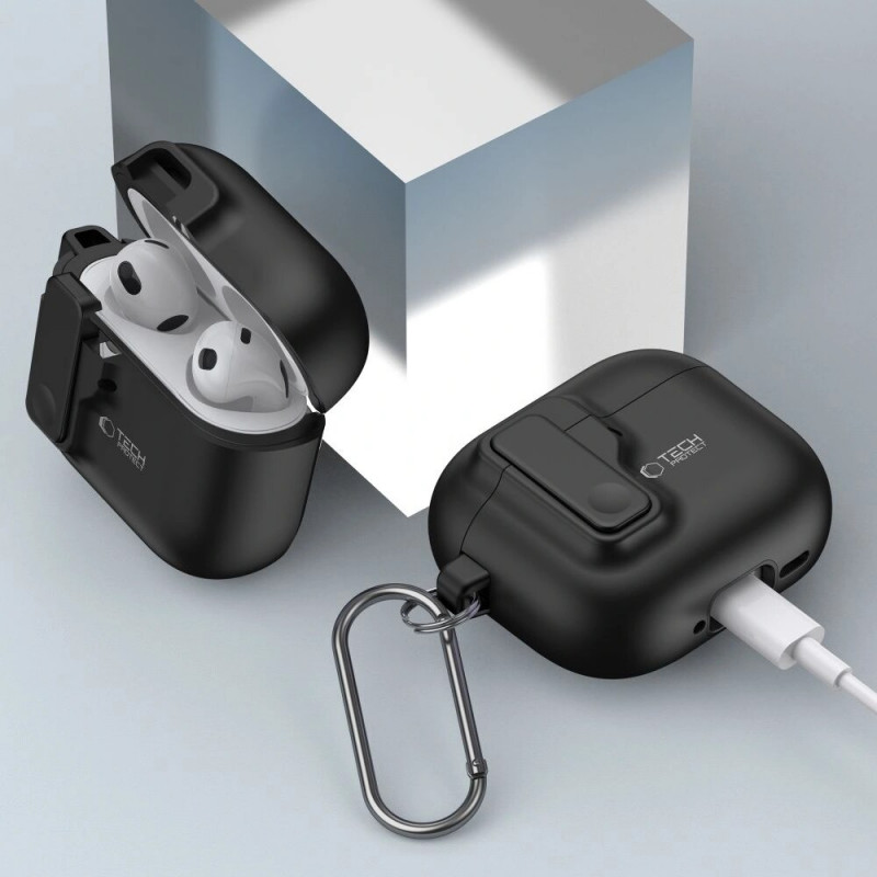 Funda Slim Hook para Apple AirPods 4, negra Tech-Protect