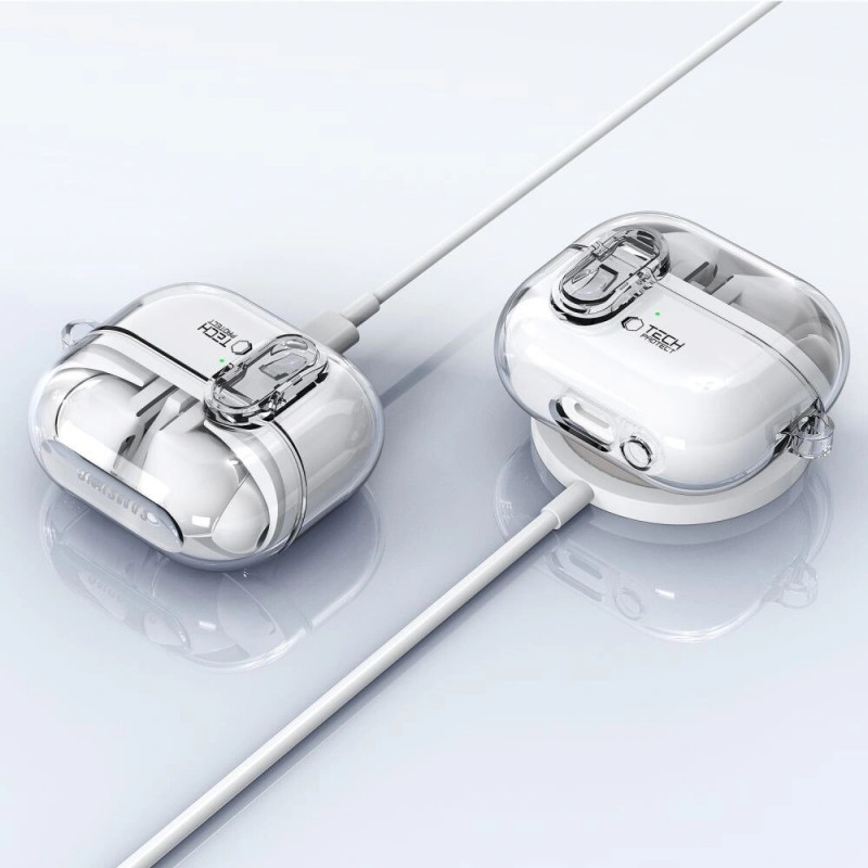 Funda Tech-Protect FlexAir con mosquetón para Samsung Galaxy Buds 3 / 3 Pro, transparente