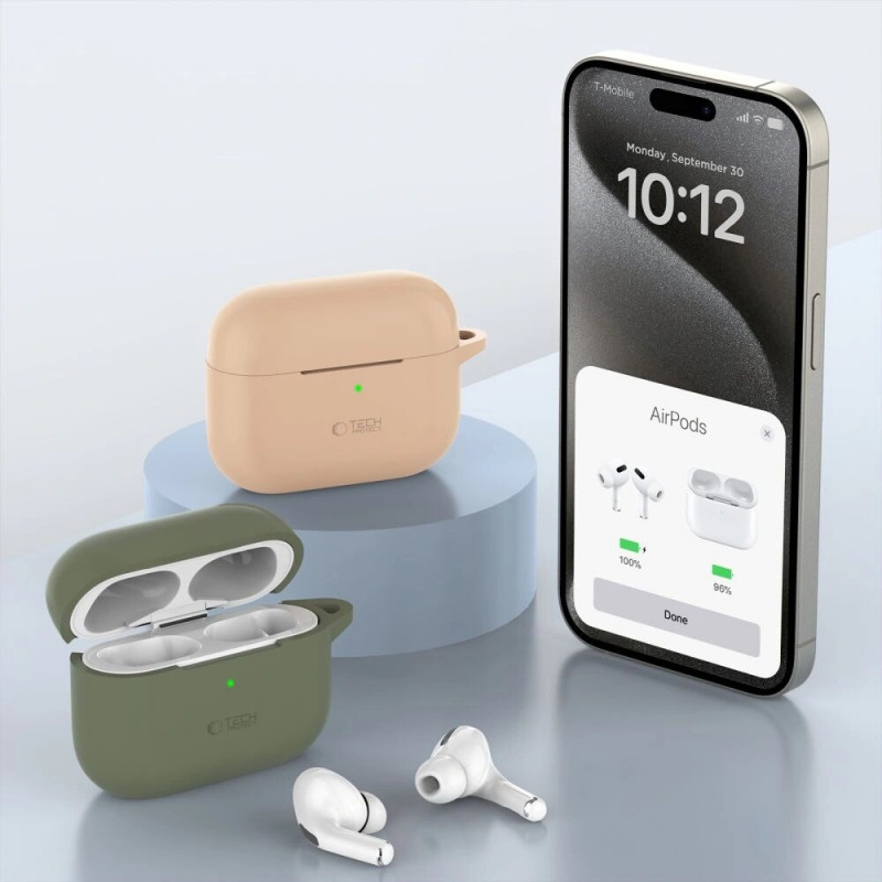 Funda Tech-Protect Silicone Hook con mosquetón para Apple AirPods Pro 1 / 2, azul bebé