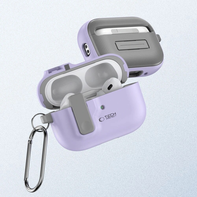 Funda Tech-Protect Slim Hook con mosquetón para Apple AirPods Pro 1 / 2, lavanda