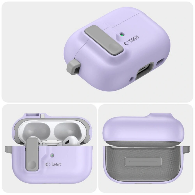 Funda Tech-Protect Slim Hook con mosquetón para Apple AirPods Pro 1 / 2, lavanda