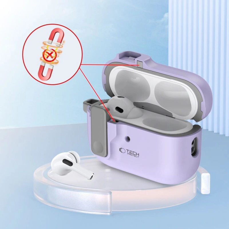 Funda Tech-Protect Slim Hook con mosquetón para Apple AirPods Pro 1 / 2, lavanda