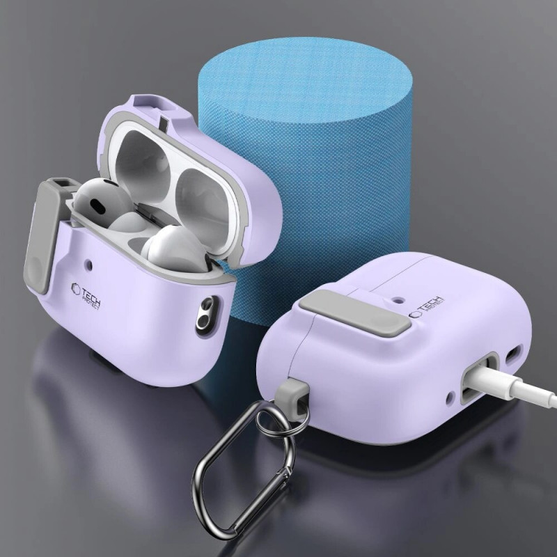 Funda Tech-Protect Slim Hook con mosquetón para Apple AirPods Pro 1 / 2, lavanda