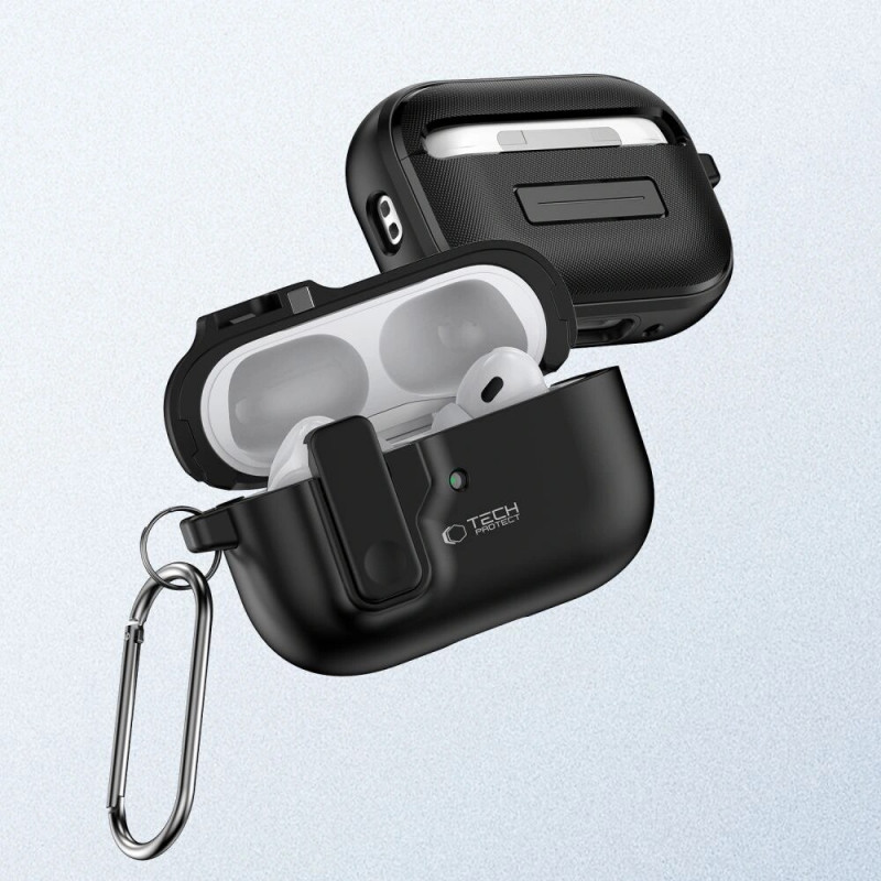 Funda Tech-Protect Slim Hook con mosquetón para Apple AirPods Pro 1 / 2, negra