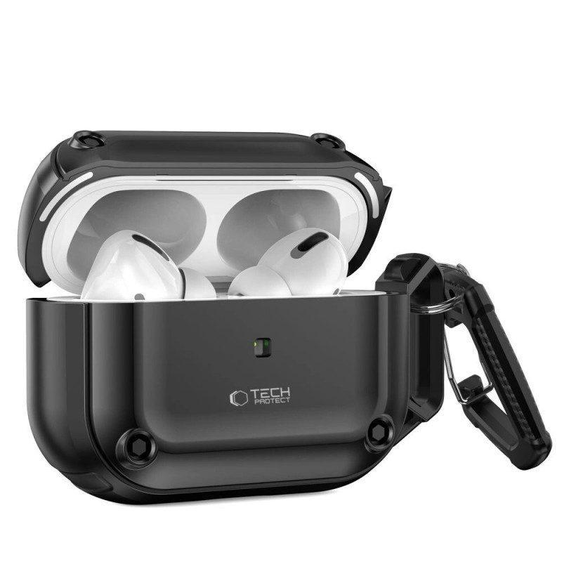 Funda Tech-Protect Rough Hook con mosquetón para Apple AirPods Pro 1 / 2, negra