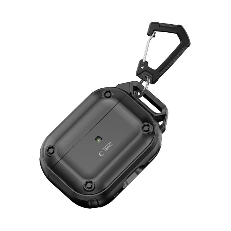 Funda Tech-Protect Rough Hook con mosquetón para Apple AirPods Pro 1 / 2, negra