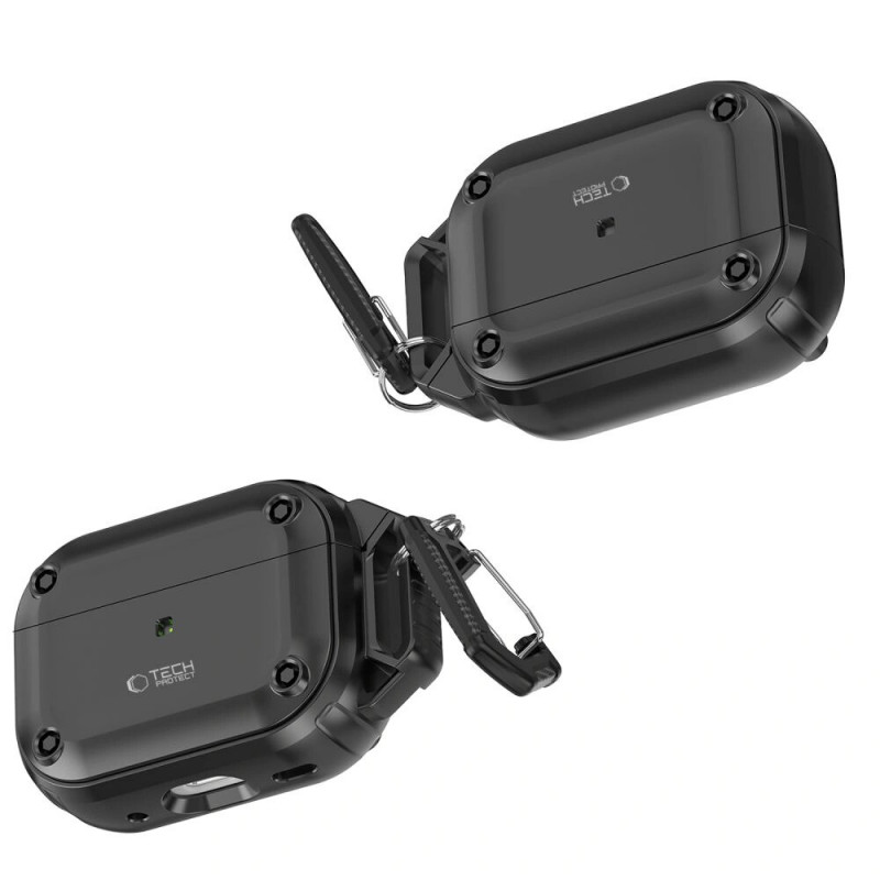 Funda Tech-Protect Rough Hook con mosquetón para Apple AirPods Pro 1 / 2, negra