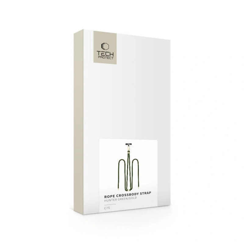Correa cruzada para teléfono Tech-Protect C7S Rope, verde cazador/dorado