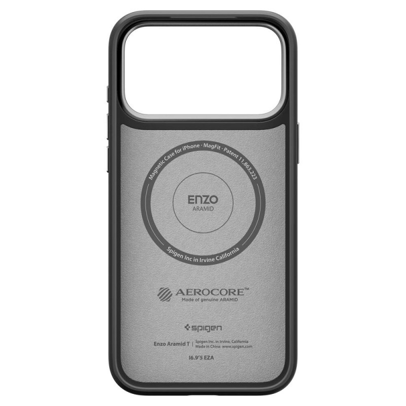 Funda MagSafe Spigen Enzo Aramid T Mag para Apple iPhone 17 Pro Max / 18 Pro Max, negra/plateada