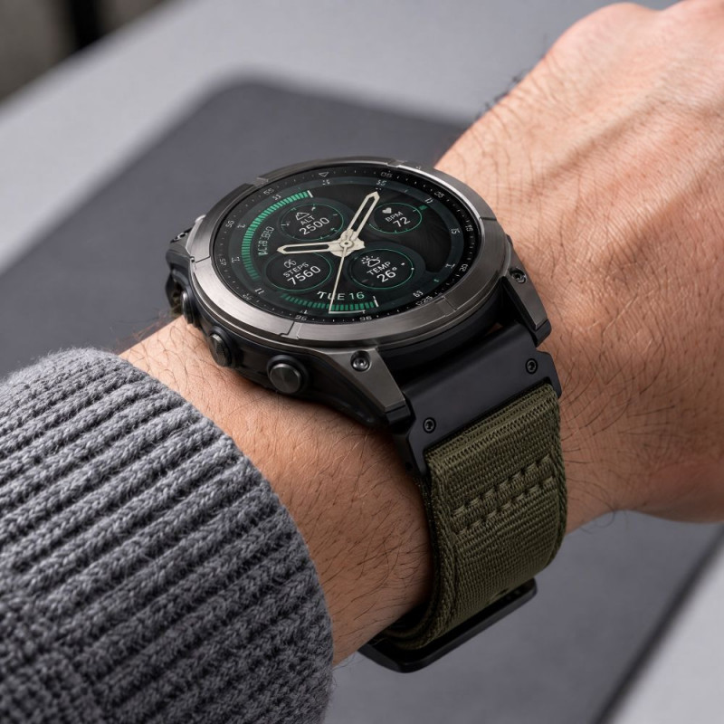 Correa de reloj Tech-Protect Nylon Classic para Garmin Fenix 5X / 5X Plus / 6X / 6X Pro / 7X / 8 / 8 Pro / 9 / 9 Pro 51 mm, verde militar