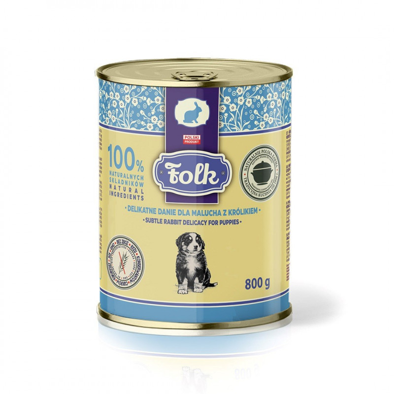 FOLK Comida delicada para cachorros con conejo Mono, alimento húmedo para perros, 800 g