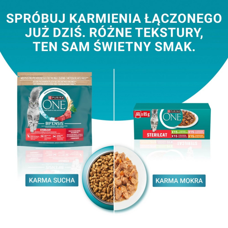 Comida para gatos Purina ONE Sterilcat, ternera y zanahoria, 60 x 85 g