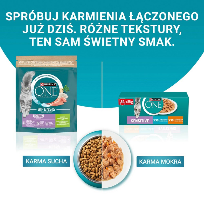 Comida para gatos sensibles Purina ONE, pollo y zanahoria, 60 x 85 g
