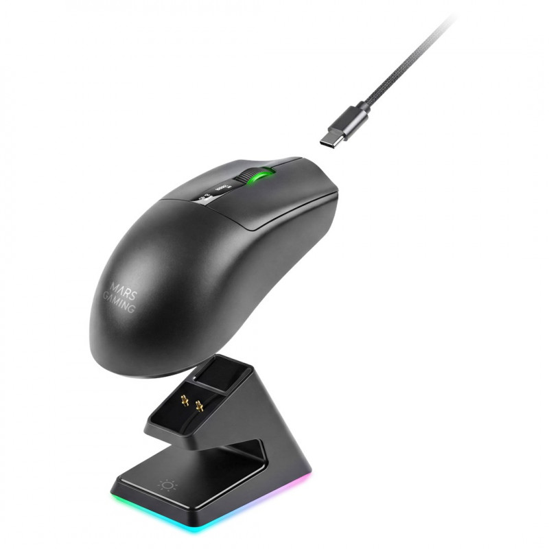 Ratón gaming inalámbrico Mars Gaming MMW-ELITE, 20000 DPI, Bluetooth 5.4, 2.4 GHz, negro
