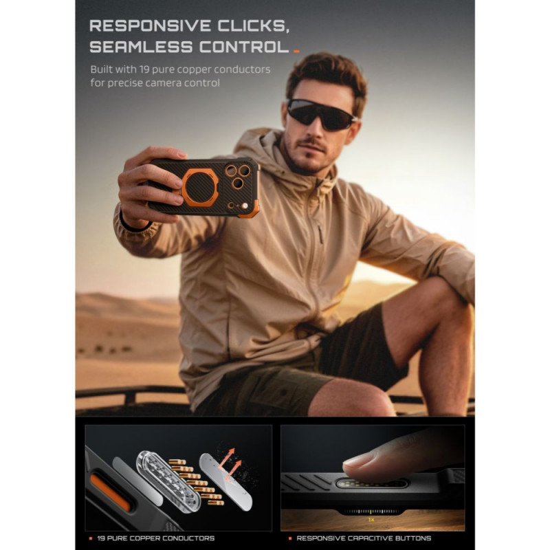 Funda Supcase UB Grip Mag MagSafe Aramid para Apple iPhone 17 Pro Max / 18 Pro Max, negro/naranja