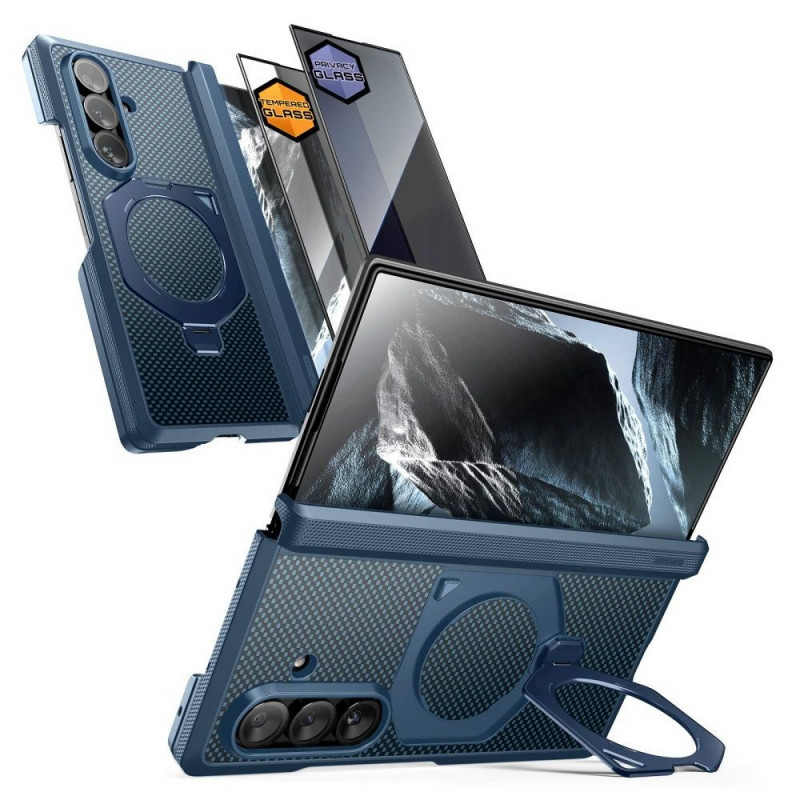 Funda Supcase UB Aero MagSafe para Samsung Galaxy Z Fold 8 Ultra con cristal templado y cristal de privacidad, azul aramida