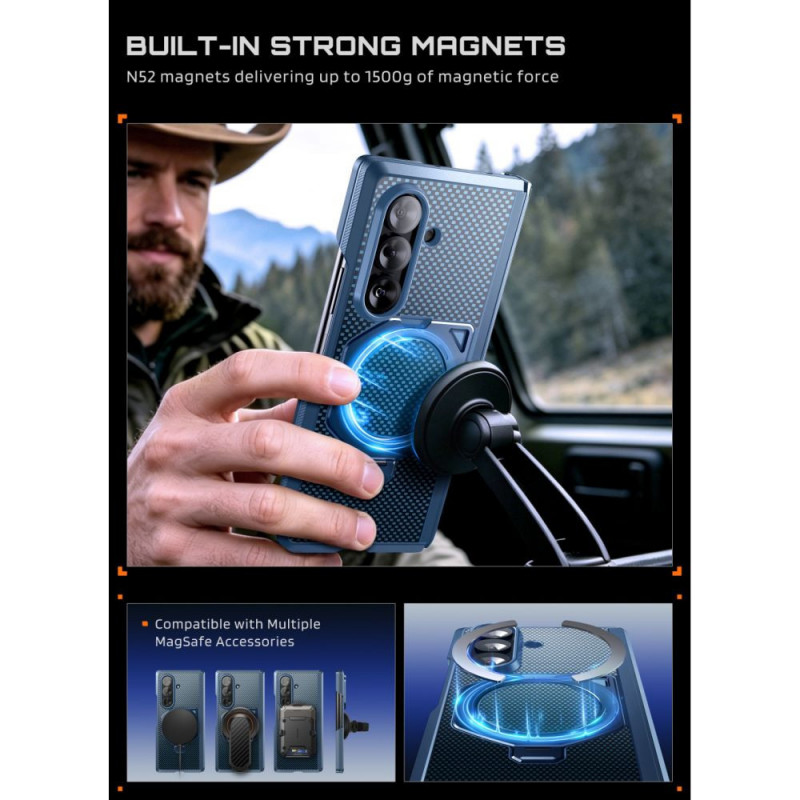 Funda Supcase UB Aero MagSafe para Samsung Galaxy Z Fold 8 Ultra con cristal templado y cristal de privacidad, azul aramida