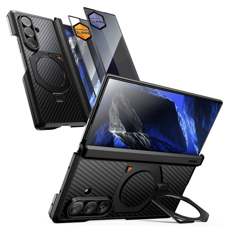 Funda Supcase UB Aero MagSafe para Samsung Galaxy Z Fold 8 Ultra con cristal templado y cristal de privacidad, negro aramida