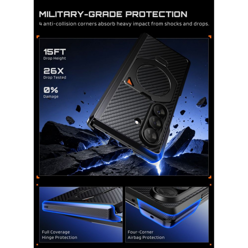 Funda Supcase UB Aero MagSafe para Samsung Galaxy Z Fold 8 Ultra con cristal templado y cristal de privacidad, negro aramida
