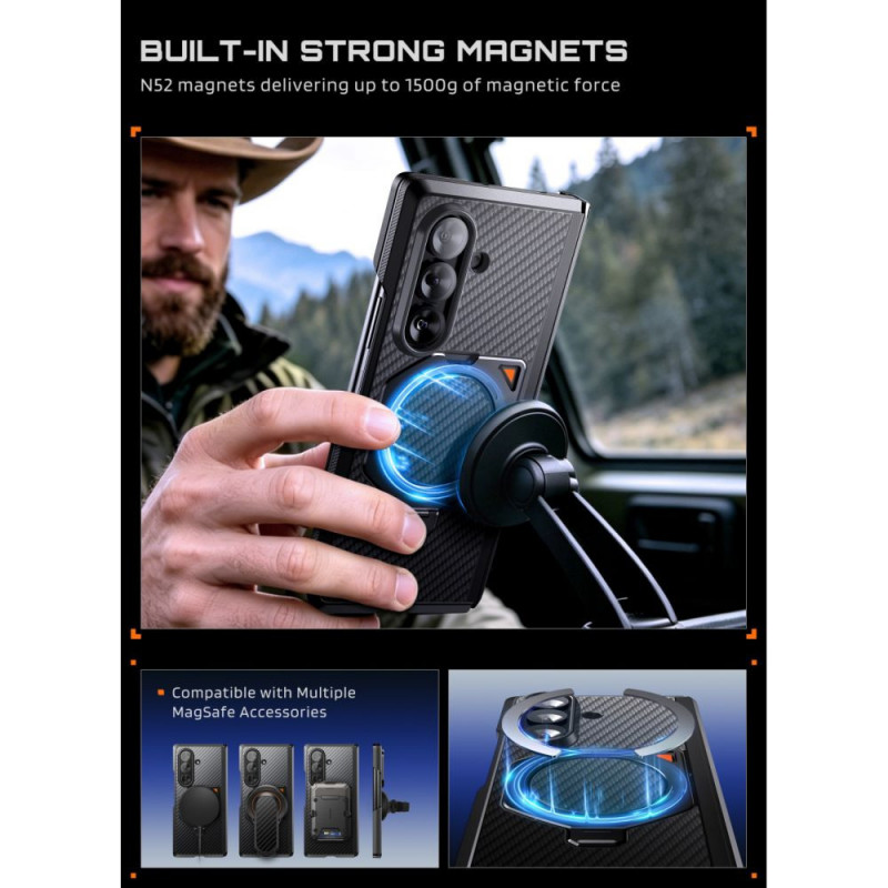 Funda Supcase UB Aero MagSafe para Samsung Galaxy Z Fold 8 Ultra con cristal templado y cristal de privacidad, negro aramida