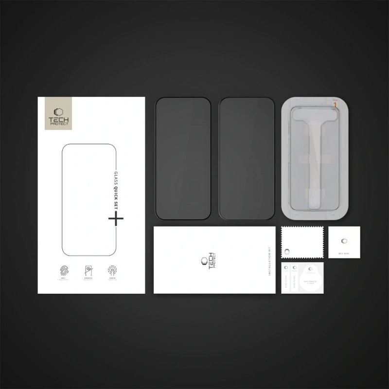Protector de pantalla de cristal templado Tech-Protect Quick Set+ para Apple iPhone 16 Pro, negro (2 uds.)
