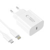 Cargador de pared Tech-Protect NC20W USB-C de 1 puerto PD 20W con cable Lightning, blanco, 100 cm