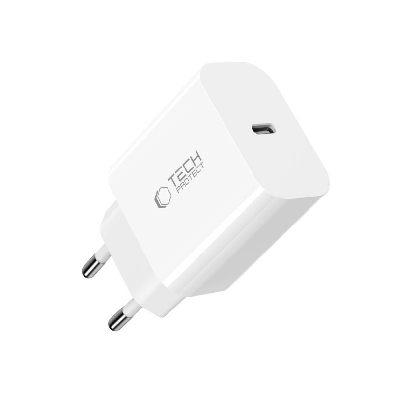 Cargador de pared Tech-Protect NC20W USB-C de 1 puerto PD 20W con cable Lightning, blanco, 100 cm