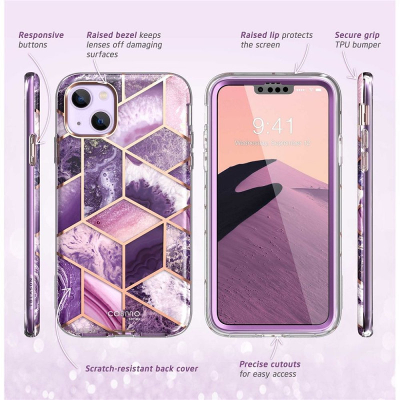 Funda Supcase Cosmo para Apple iPhone 14 Plus / 15 Plus, morado mármol