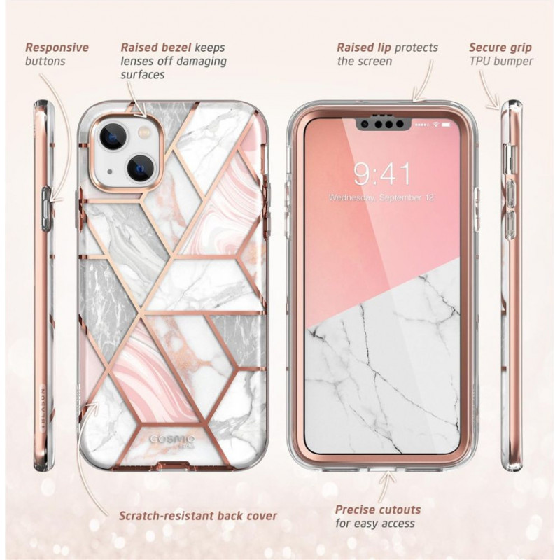 Funda Supcase Cosmo para Apple iPhone 14 Plus / 15 Plus, rosa mármol