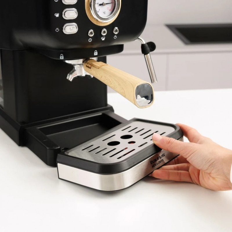 Máquina de espresso de pistón de madera Taurus Onyx Moka 1050 W 20 bar, madera/negro/plata