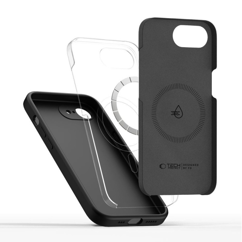 Funda Tech-Protect de silicona MagSafe para Apple iPhone 16e / 17e, negra