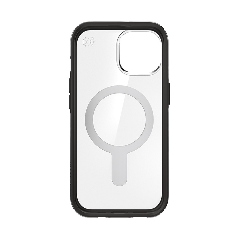 Funda Speck Presidio Perfect-Clear ClickLock & MagSafe SPK526 para Apple iPhone 15 / 14 / 13, transparente / negro esmerilado / gris pizarra