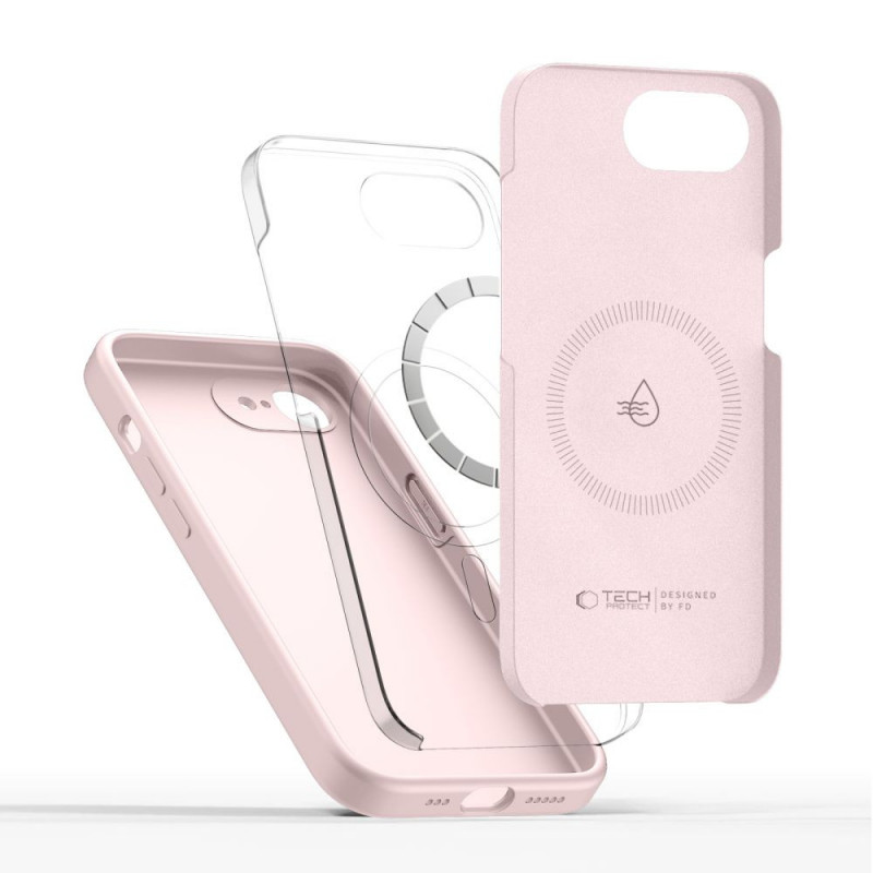 Funda Tech-Protect Silicone MagSafe para Apple iPhone 16e / 17e, rosa perla