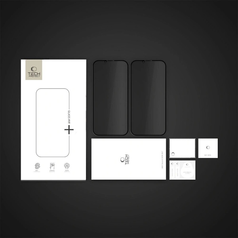 Tech-Protect Anti Spy Glass Pro+ Vidrio Templado de Privacidad para Apple iPhone 17e / 16e / 14 / 13 Pro / 13 (2 uds), Negro