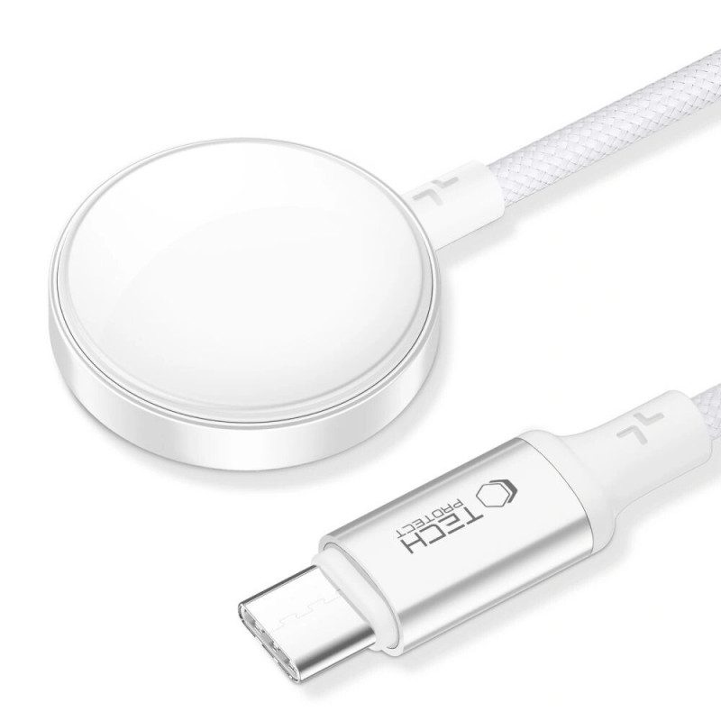 Cable cargador magnético Tech-Protect MC02 UltraBoost USB-C de 100 cm para Apple Watch, blanco