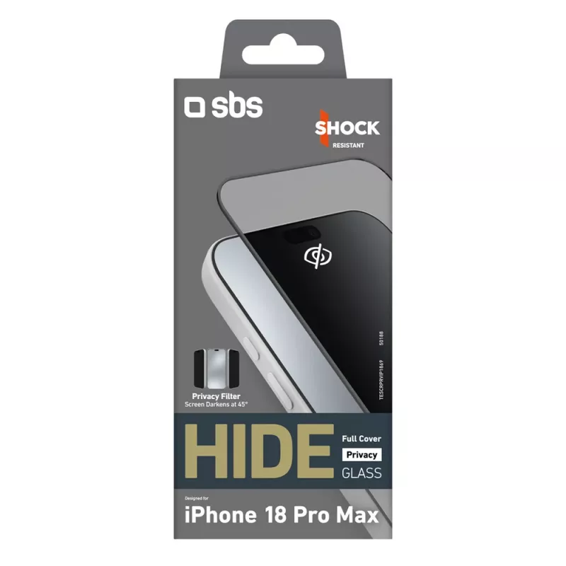 Cristal de privacidad SBS Hide Full Cover para iPhone 18 Pro Max, 0,33 mm