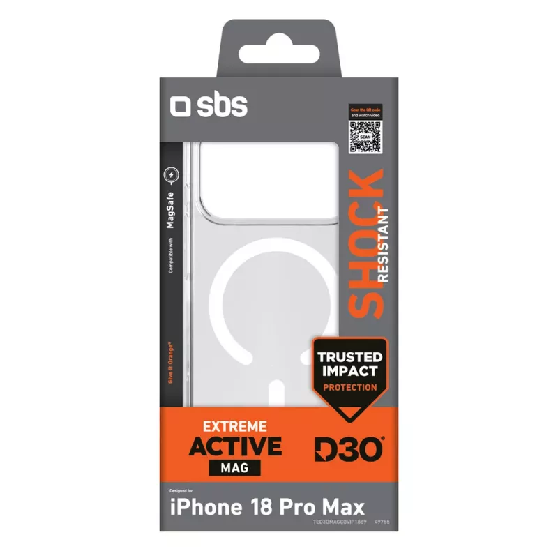 Funda SBS D3O Active para iPhone 18 Pro Max / 17 Pro Max, compatible con MagSafe, transparente