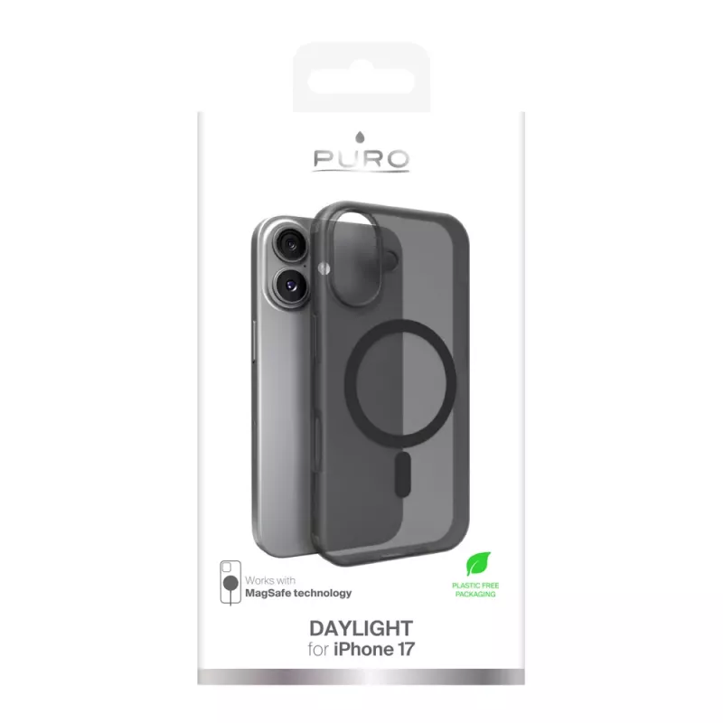 Funda de silicona Puro Daylight compatible con MagSafe para iPhone 17, negro translúcido