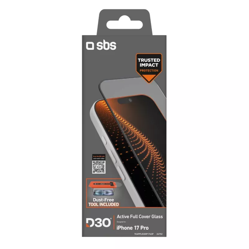 Protector de cristal templado SBS D3O con aplicador para iPhone 17 Pro (1 ud.)