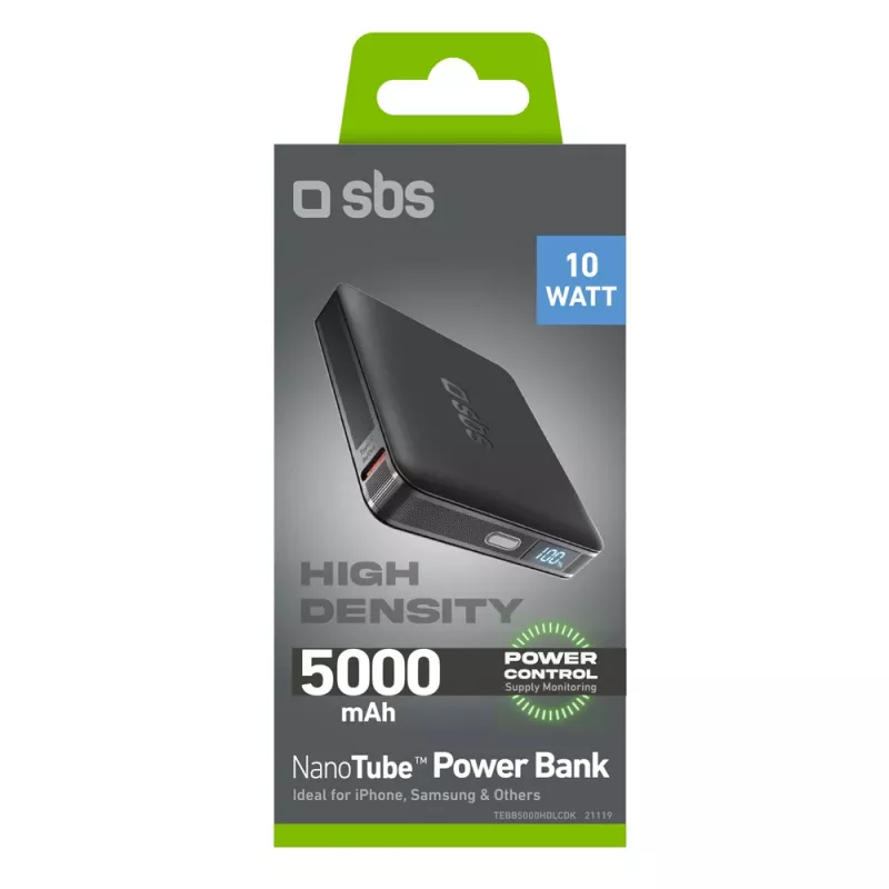 Batería externa SBS HD 10W 5000mAh USB-C con pantalla LCD, negra