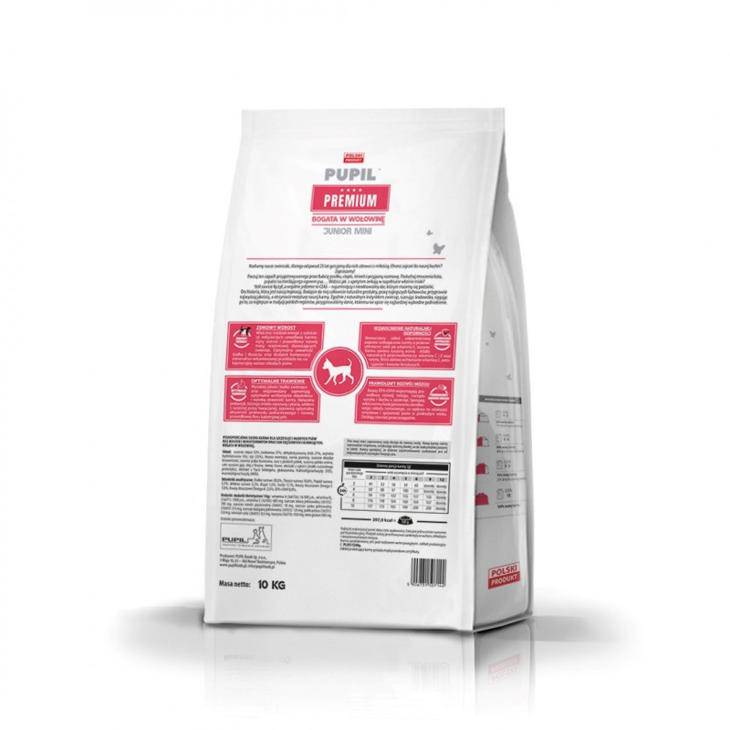 PUPIL Premium Junior Mini rico en ternera alimento seco para perros, 10 kg