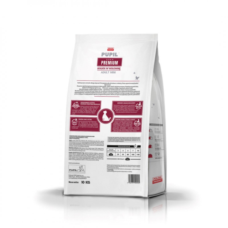 PUPIL Premium Mini rico en ternera alimento seco para perros, 10 kg