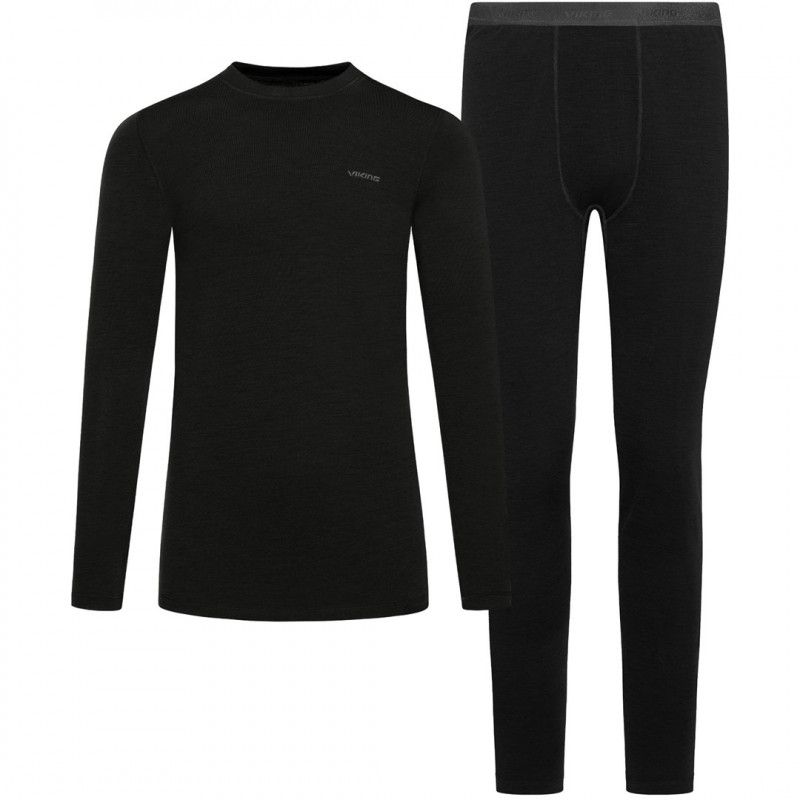 Conjunto de ropa interior térmica de merino para hombre Viking Meriboo Man Set, negro, M