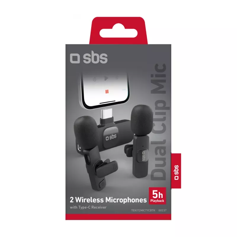 Micrófonos de solapa SBS con receptor USB-C (2 uds.), negro