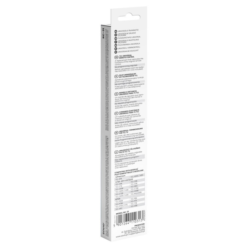 Mando a distancia universal/de sustitución Savio RC-31 para TV TCL – SMART TV