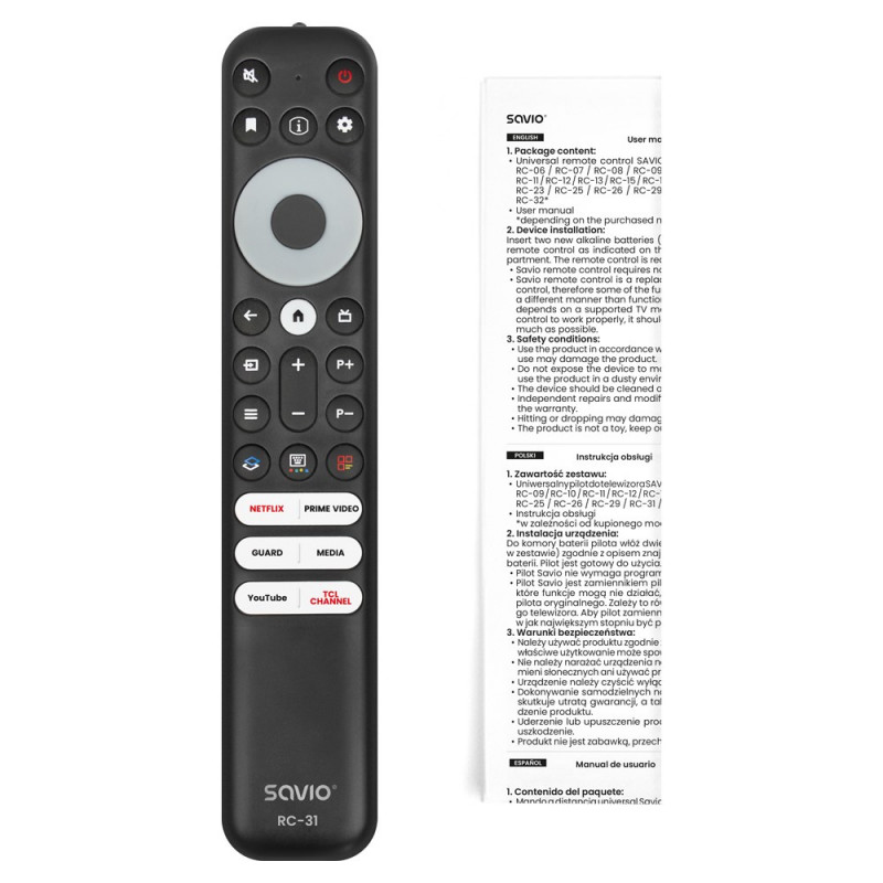 Mando a distancia universal/de sustitución Savio RC-31 para TV TCL – SMART TV