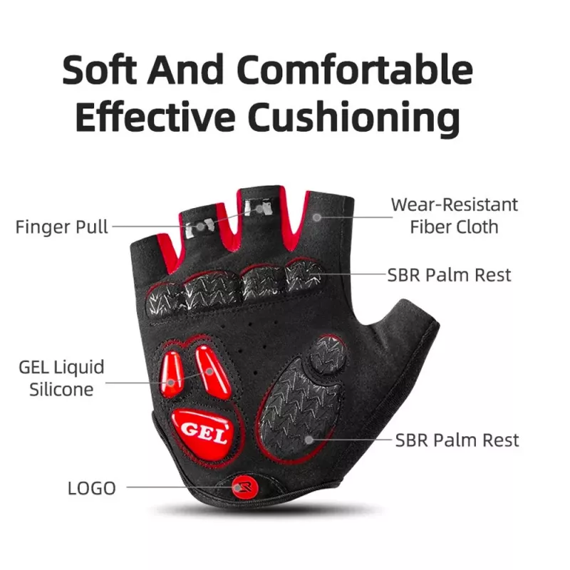 Guantes de ciclismo Rockbros S169BR con inserciones de gel, talla XL, negro y rojo