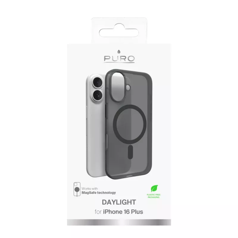 Funda de silicona MagSafe Puro Daylight para iPhone 16 Plus, negra