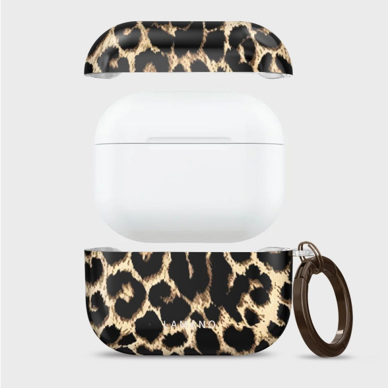 Funda Tech-Protect Lamano para Apple AirPods Pro 3 con mosquetón, Exotic Touch (negro y marrón)
